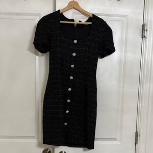 Suzy Shier Elegant Black Mini Dress with Sparkling Buttons